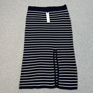 Bagatelle Collection Midi Skirt WMNS L Navy White Striped Ribbed Knit Stretchy